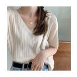 すっきりしたシルエットが女性らしいVネックサマーニット 冬 半袖 | maison de LATIR | 詳細画像2 