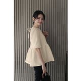 1枚で華やかさを演出するバックリボンジャガードペプラムブラウス パフスリーブ ボ… | maison de LATIR | 詳細画像6 
