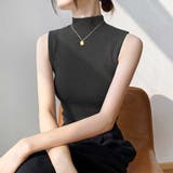 ブラック | 夏 夏でも涼しいハイネックノースリーブニット ハイネック | maison de LATIR