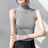 グレー | 夏 夏でも涼しいハイネックノースリーブニット ハイネック | maison de LATIR