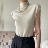 ベージュ | オフィスシーンでも活躍するサマーニット ボトルネック フレンチスリーブ | maison de LATIR