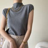 グレー | オフィスシーンでも活躍するサマーニット ボトルネック フレンチスリーブ | maison de LATIR