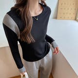 さりげない配色で上品なロングスリーブ配色レイヤードカラーブロッキングトップス シ… | maison de LATIR | 詳細画像3 