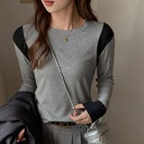 さりげない配色で上品なロングスリーブ配色レイヤードカラーブロッキングトップス シ… | maison de LATIR | 詳細画像6 