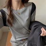 グレー | さりげない配色で上品なロングスリーブ配色レイヤードカラーブロッキングトップス シ… | maison de LATIR