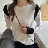 ホワイト | さりげない配色で上品なロングスリーブ配色レイヤードカラーブロッキングトップス シ… | maison de LATIR