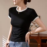 ブラック | 配色デザインが映える、すっきりシルエットのリンガーTシャツ バイカラー 半袖 | maison de LATIR