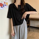 ブラック(半袖バージョン) | カジュアルな着回しに重宝するヘンリーネックカットソー シンプル 可愛い | maison de LATIR