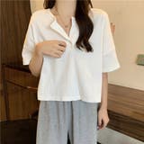 ホワイト(半袖バージョン) | カジュアルな着回しに重宝するヘンリーネックカットソー シンプル 可愛い | maison de LATIR