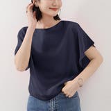 ネイビー | 清涼感のあるシアー素材で爽やかなバタフライスリーブブラウス シンプル カットソー | maison de LATIR