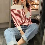 レッド | さりげなくおしゃれを楽しめ女性らしさを引き立ててくれるボーダートップス | maison de LATIR
