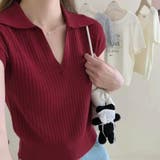 ワイン | ナチュラルなきちんと感のリブニットトップス 上品 フェミニン | maison de LATIR