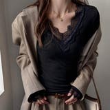 上品に映えるレース付きVネックリブカットソー リブカットソー Vネックトップス | maison de LATIR | 詳細画像6 