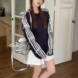 ネイビー | 甘さと抜け感をほどよく楽しむ、レースリボンライントップス 大人カジュアルトップス… | maison de LATIR