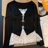 ブラック | 気分までやさしく華やぐレイヤード風トップス オフィス オフィスカジュアル | maison de LATIR