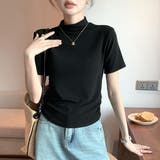 ブラック | 半袖ハイネックトップス ハイネック カットソー | maison de LATIR