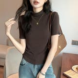 ブラウン | 半袖ハイネックトップス ハイネック カットソー | maison de LATIR