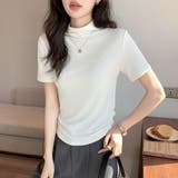 ホワイト | 半袖ハイネックトップス ハイネック カットソー | maison de LATIR