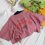 ピンク | 大人可愛い印象に仕上げてくれるこだわりのギャザーリボンロゴデザインTシャツ 半袖 | maison de LATIR