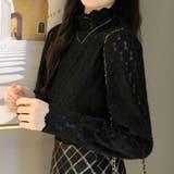 ブラック | 女性らしいレースデザインが映えるブラウス ハイネック シャツ | maison de LATIR