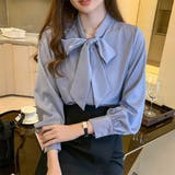 ブルー | コーデを華やかに演出するボウタイシフォンブラウス 秋 韓国 | maison de LATIR
