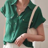 グリーン | コーデが上品に仕上がるフレンチスリーブシフォンシャツ 夏 夏 | maison de LATIR