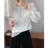 夏服シアー素材シャーリングブラウス立体感袖。フリルトップスで上品見えオフィスカジ… | maison de LATIR | 詳細画像6