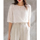花柄レーススカラップ袖がさりげなく二の腕をカバー。ボリューム袖の夏半端丈ブラウス | maison de LATIR | 詳細画像2