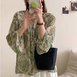 グリーン | 大人のおしゃれを格上げする。夏シアー素材で魅せるオリエンタル柄ボリュームスリーブ… | maison de LATIR