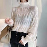 ホワイト | 大人の可愛らしさを演出するシアーシャーリング長袖ブラウス プルオーバー 上品 | maison de LATIR