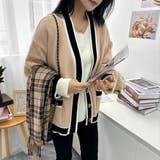オーバーサイズのVネックカーディガン 配色ライン 個性的 | maison de LATIR | 詳細画像3