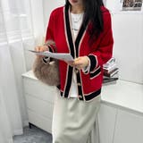 オーバーサイズのVネックカーディガン 配色ライン 個性的 | maison de LATIR | 詳細画像40