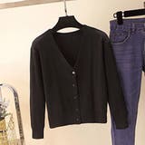 ブラック | コンパクトシルエットが可愛いVネックニットカーディガン 冬 ショート丈 | maison de LATIR