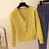 マスタード | コンパクトシルエットが可愛いVネックニットカーディガン 冬 ショート丈 | maison de LATIR