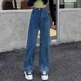 インディゴ | 美しいシルエットでコーデの主役になるハイウエストストレートデニム ウエスト調整ボ… | maison de LATIR