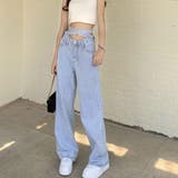ブルー | 華奢な印象に仕上がるバックリボンストレートウォッシュデニム おしゃれ カジュアル | maison de LATIR