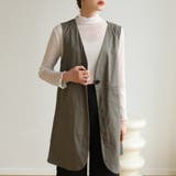 グレー | Vネックがお洒落なノーカラージレ チョッキ ロングベスト | maison de LATIR