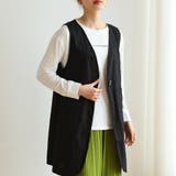 ブラック | Vネックがお洒落なノーカラージレ チョッキ ロングベスト | maison de LATIR