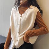 柔らかな生地でフレンチカジュアルを楽しめるノーカラーベスト トップス アウター | maison de LATIR | 詳細画像15