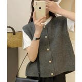 柔らかな生地でフレンチカジュアルを楽しめるノーカラーベスト トップス アウター | maison de LATIR | 詳細画像4