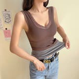ブラウン | レースデザインが上品なカップ付き裏起毛タンクトップ Vネック インナー | maison de LATIR