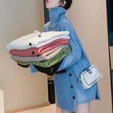 ブルー | フェミニン感たっぷりのボタンデザインニットチュニック ハイネック 春 | maison de LATIR