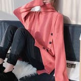 ピンク | フェミニン感たっぷりのボタンデザインニットチュニック ハイネック 春 | maison de LATIR