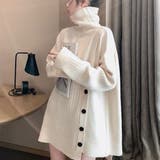 ホワイト | フェミニン感たっぷりのボタンデザインニットチュニック ハイネック 春 | maison de LATIR