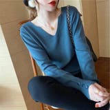 ブルー | 首元をスッキリ綺麗に見せててくれるVネックセーター 春 薄手 | maison de LATIR