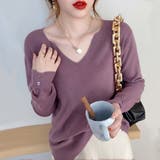 パープル | 首元をスッキリ綺麗に見せててくれるVネックセーター 春 薄手 | maison de LATIR