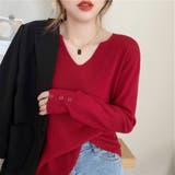 レッド | 首元をスッキリ綺麗に見せててくれるVネックセーター 春 薄手 | maison de LATIR