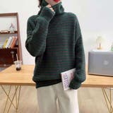 グリーン | 大人可愛いボーダーデザインタートルネックニット 夏 夏 | maison de LATIR