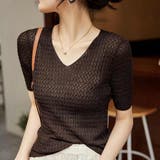 ブラウン | コーデをすっきりとまとめてくれるVネックサマーニット 冬 半袖 | maison de LATIR