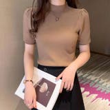 モカ | 春夏が主役半袖ハイネックリブニットトップス。パフスリーブで美シルエットビジネスに… | maison de LATIR